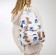 School backpack on lightning from textiles, external pocket, white/blue color