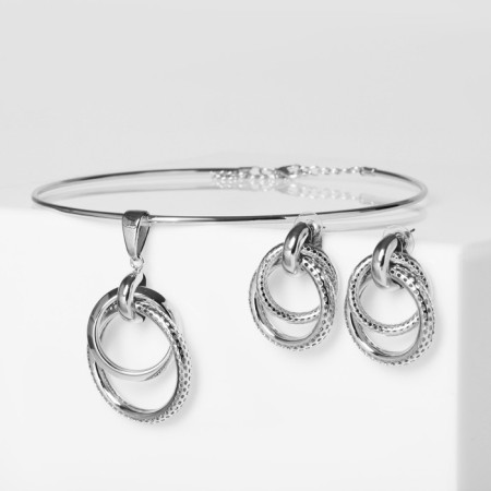 Set 2 objects: earrings, necklace "geometry" circles, color silver, d = 14.5 cm