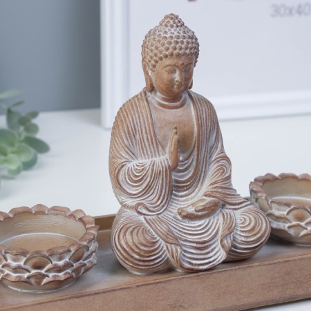 Souvenir Polystone candlestick for 2 candles "Buddha - Meditation" for silver 8.7x24.3x15 cm-3