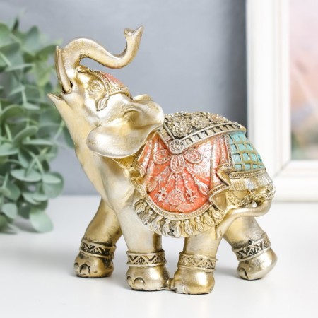 Souvenir Polystone "Golden Elephant in Colorful rich Popone" MIX 6x11x13 cm-1