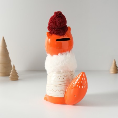 Pig a piggy bank Ceramics "Fox in a gray sweater and hat" 7.8x15.7x25 cm-5