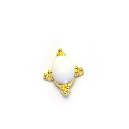 Metal fittings TNL "Rhombus with Stone", White, 4 pcs