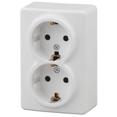2x2p+E Schuko outlet with curtains, 16A-250V, IP20, OU, Era Expert, White