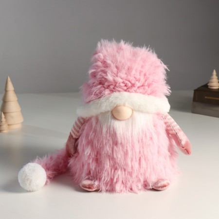 Interior light doll "Santa Claus in a pink fur coat and long cap" 20x20x25 cm-1