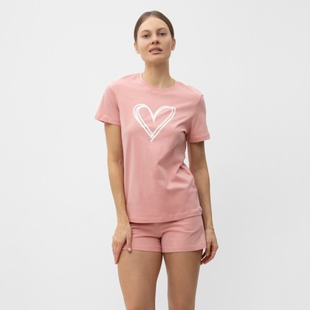 Home female set (T -shirt, shorts), pink color, size 52