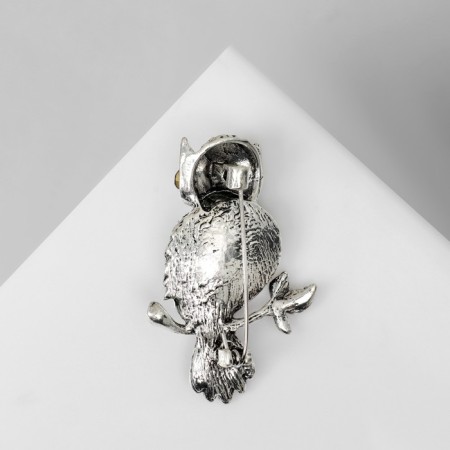 Owl brooch, green color in black silver-1
