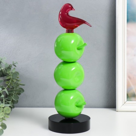 Polystone souvenir "Bird on three apples" green 11.5x11.5x34 cm-2