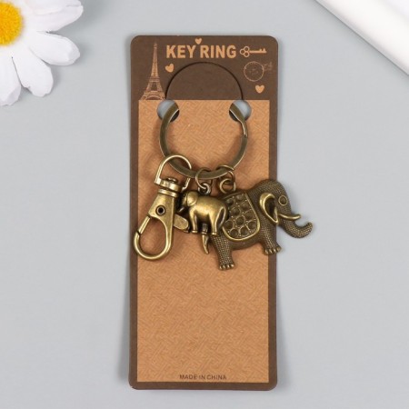 Keychain metal with carbine "Elephants" bronze 6.5 cm