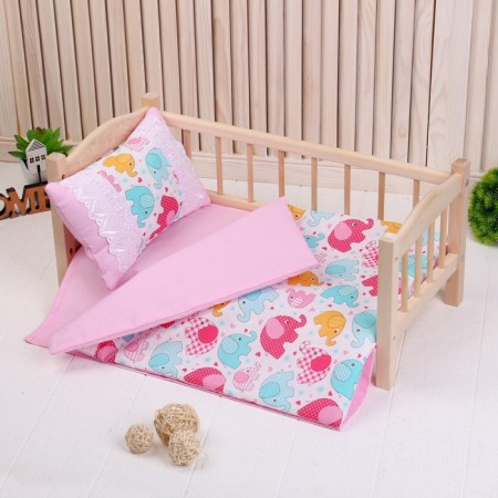 Bed linen for dolls "Elephants", sheet, blanket, pillow