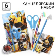 Chancellery set, notebook, sharpener, eraser, pencil, scissors, transformers