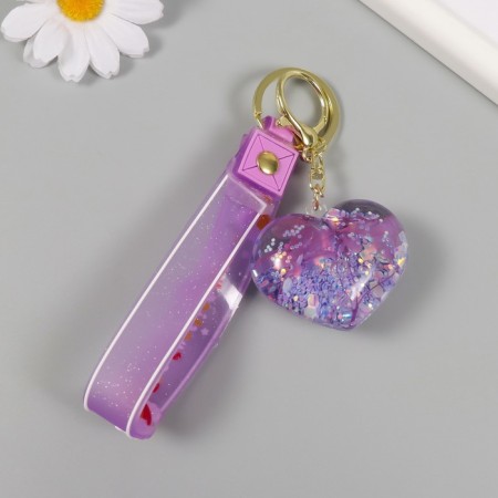 A keychain plastic with a carbine, a strap "Heart with flowers" Water with a decor 5x5x2.5 cm-3