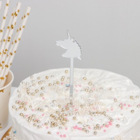 A set of toppers for the cake "Unicorns, 4 pcs, silver color-1
