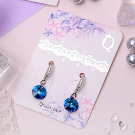 Earrings with Elite rhinestones mini, blue color in silver-2