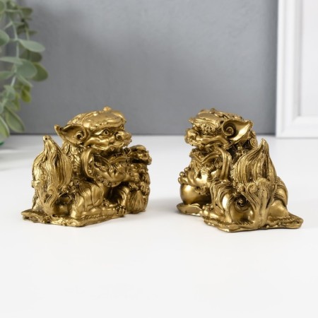 NECKE Polystone "Heavenly Lions of Buddha" bronze set 2 pcs 5.2x8.7x6.5 cm-2