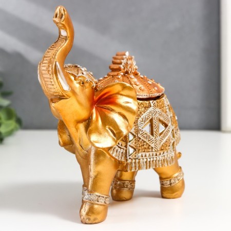 Polystone box "Golden Elephant in the Mirror Popone" 15x13.7x6.5 cm-3