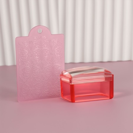 Stamping set, 2 items: stamps 3.5 × 2.5 cm, plastin scraper 5.4 × 4.2, red/transparent color-2