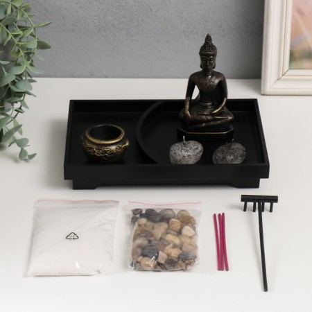 Zen Garden "Bronze Buddha" sand+aroma packs+stones 22x15x12.5 cm-5