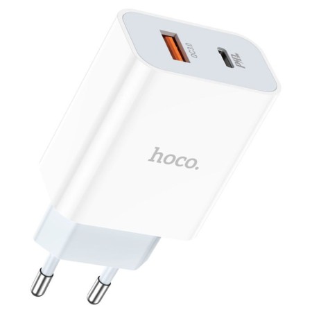 Network charger Hoco C97A, 1 USB, 1 Type-C, 20 W + 18 W, PD + Qc, white-2