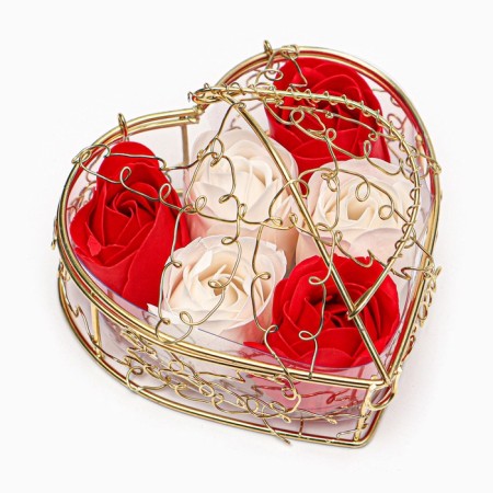 Gift set of soap white and red roses in the box, 6 pcs