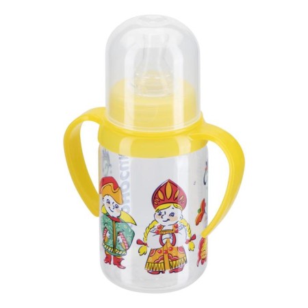 A bottle for feeding with handles and silicone bowl of milk, 125 ml, mix-13