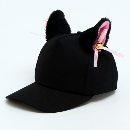 Baby cap for a girl "cat" with ears, black color, rr 52-54, 5-7 years old-3