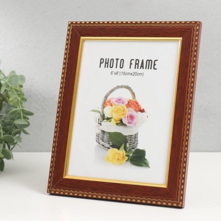 Photo frame plastic 15x20 cm "Golden waves and points" dark wood 18.5x23.5 cm-1