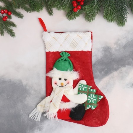 Soft suspension "sock - a snowman with a Christmas tree" 20x33 cm, white -red-1