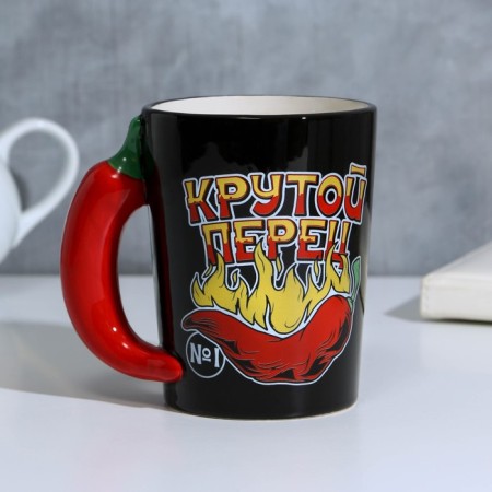 Ceramic mug "Cool pepper", 400 ml, black color-1
