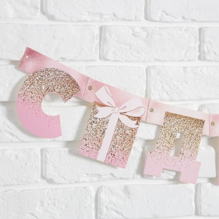 Girland on the eyelets "Happy Birthday", pink with a gift, length 225 cm-3
