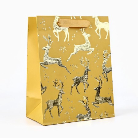 Package Gift New Year Laminated "Deer", MS 23 x 18 x 10 cm, New Year
