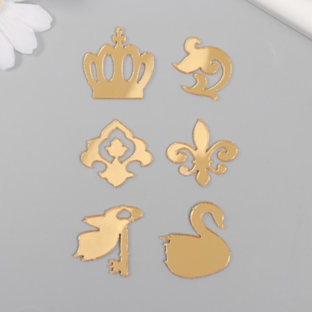 Decor for creativity plastic mirror "Crown and patterns" set 6 pcs