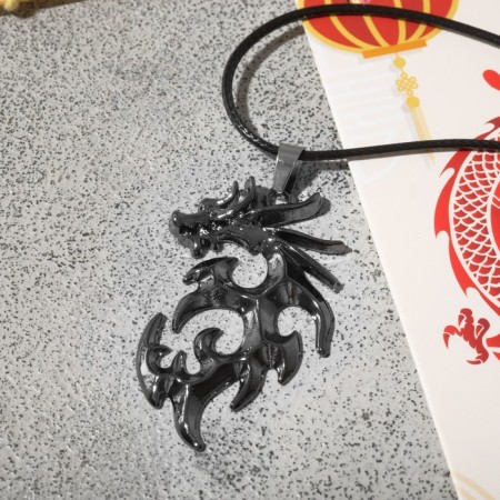 Unisex "Dragon" carved, black color on a black lace, 44 cm-1