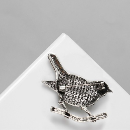 Brooch "Bird" thrush, green color in black gray metal-1