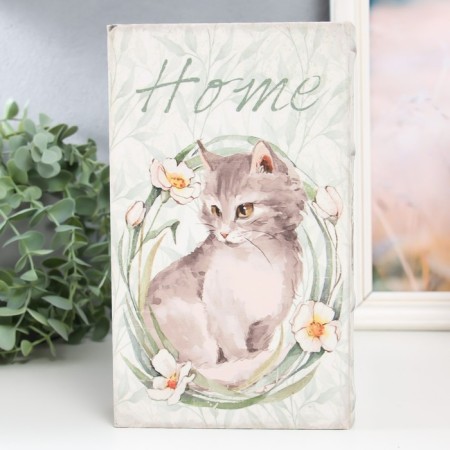 Safe Brush Tow to the leatherette "Gray kitten with flowers" 21x13x5 cm-5