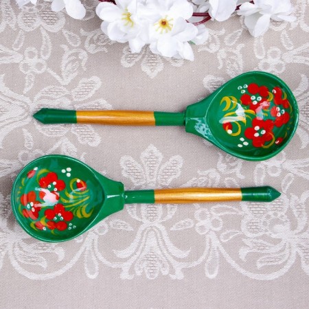 Spoon "Zelenushka", dining room, 19 × 6 cm, Khokhloma, mix-3