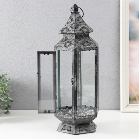 Climber Metal Lantern "Pyramid. Patterns" 17x17x42 cm-2