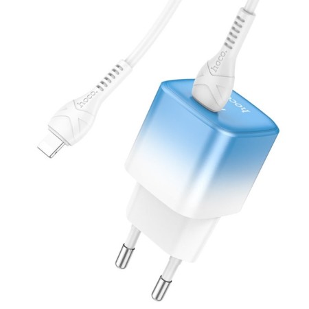 Network charger Hoco C101A, Type-C, 20 W, PD + Qc, Type-C-Lightning, 1 m, blue