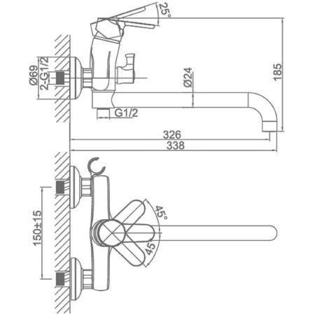Bath mixer D&K DA1393301, with a lump 30 cm-1