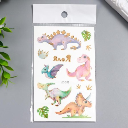 Tattoo on the body Color "kids dinosaurics" with gold mix 12x7.5 cm-3