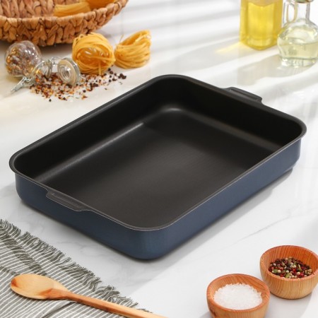 The baking sheet is rectangular, h = 6.3 cm, l = 35 cm d = 27 cm, with a lid, anti -stick coating, blue color-4