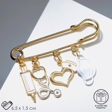 Pin "Medicine" 4 pendants, 6.5 cm, white color in gold-2