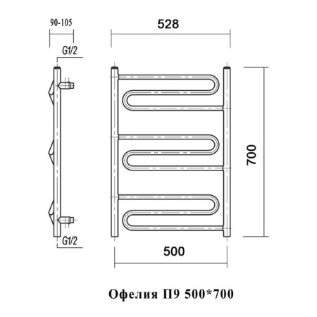 Water towel Domoterm "Ophelia", P9, 9 crossbars, 500 x 700 mm, chrome-3