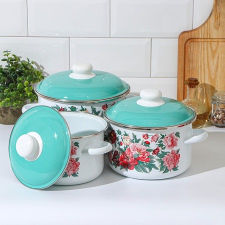 Set of pots "Armel", 3 subjects: 2 l, 3 l, 4 l, enameled covers, induction-1