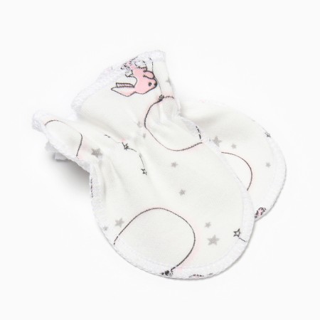 Baby scratches, pink color/hares, 0-3 months