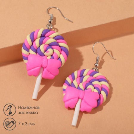 Earrings Assorted "Sweets" Lollows with a bow, the color is pink-violet