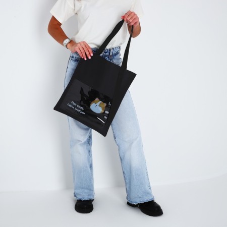 The textile choper “No words”, cat, 35x0.5x40 cm, with pocket, black-5