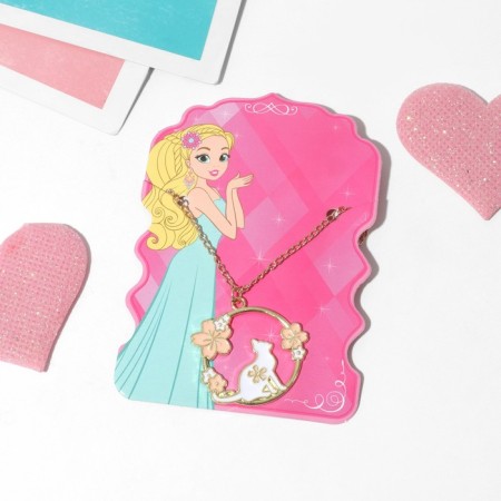Children's pendant "chosen" cat, white-pink color in gold-2