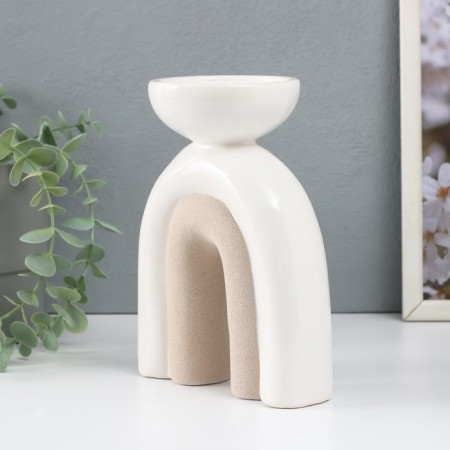 Ceramics candlestick for 1 candle "Medusa" sand-white 13.5x8.7x18 cm-4