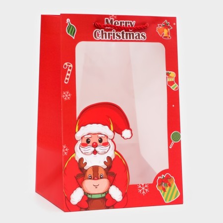 Gift package with the Santa Claus window 30 x 20 x 16 cm, red-1