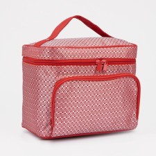 A cosmetic bag with a zipper, with a mirror, the color is red